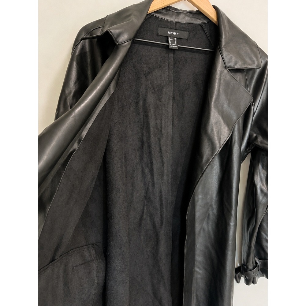 Black Trench Long Coat Womens Faux Leather Halloween Cosplay Size M - Picture 5 of 5